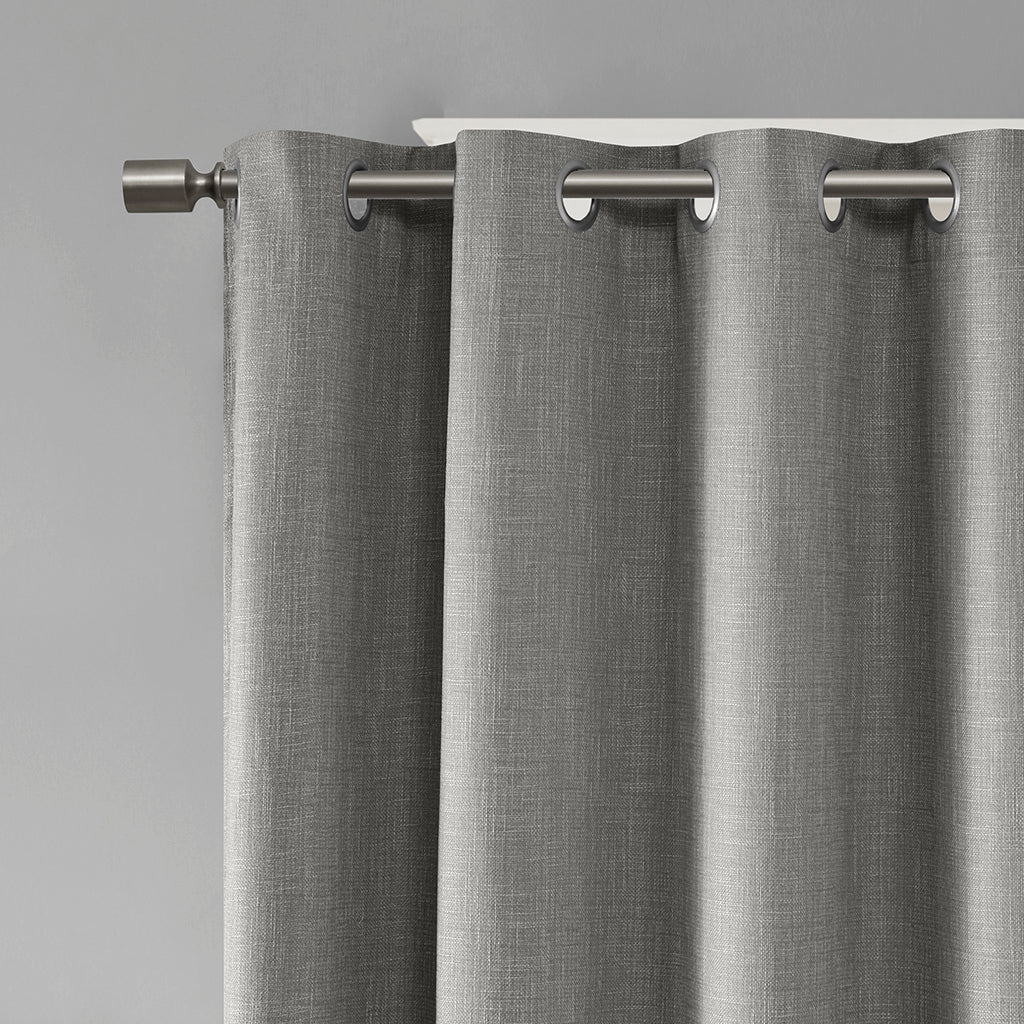 Maya Printed Heathered Blackout Grommet Top Curtain Panel - Grey