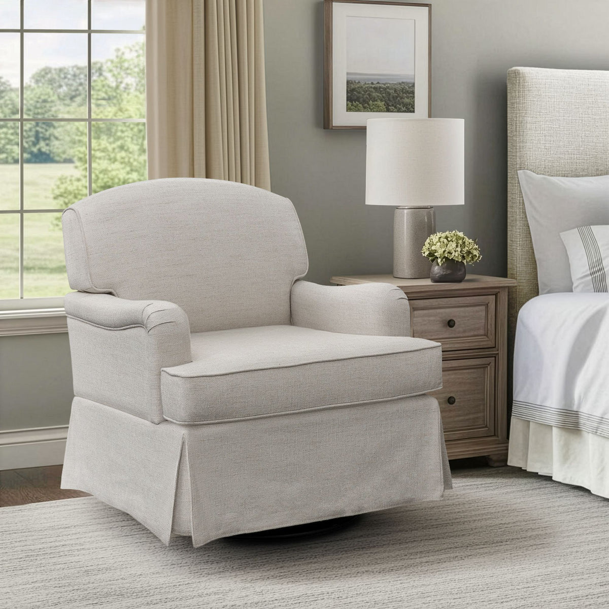 Melody Swivel Glider Skirted ArmChair - Cream