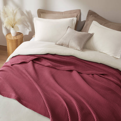Waffle Weave Cotton Blanket - Rose