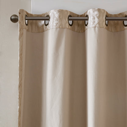 Mirage Knitted Jacquard Damask Total Blackout Grommet Top Curtain Panel - Champagne