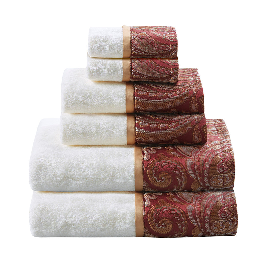 Aubrey 6 Piece Jacquard Towel Set - Burgundy