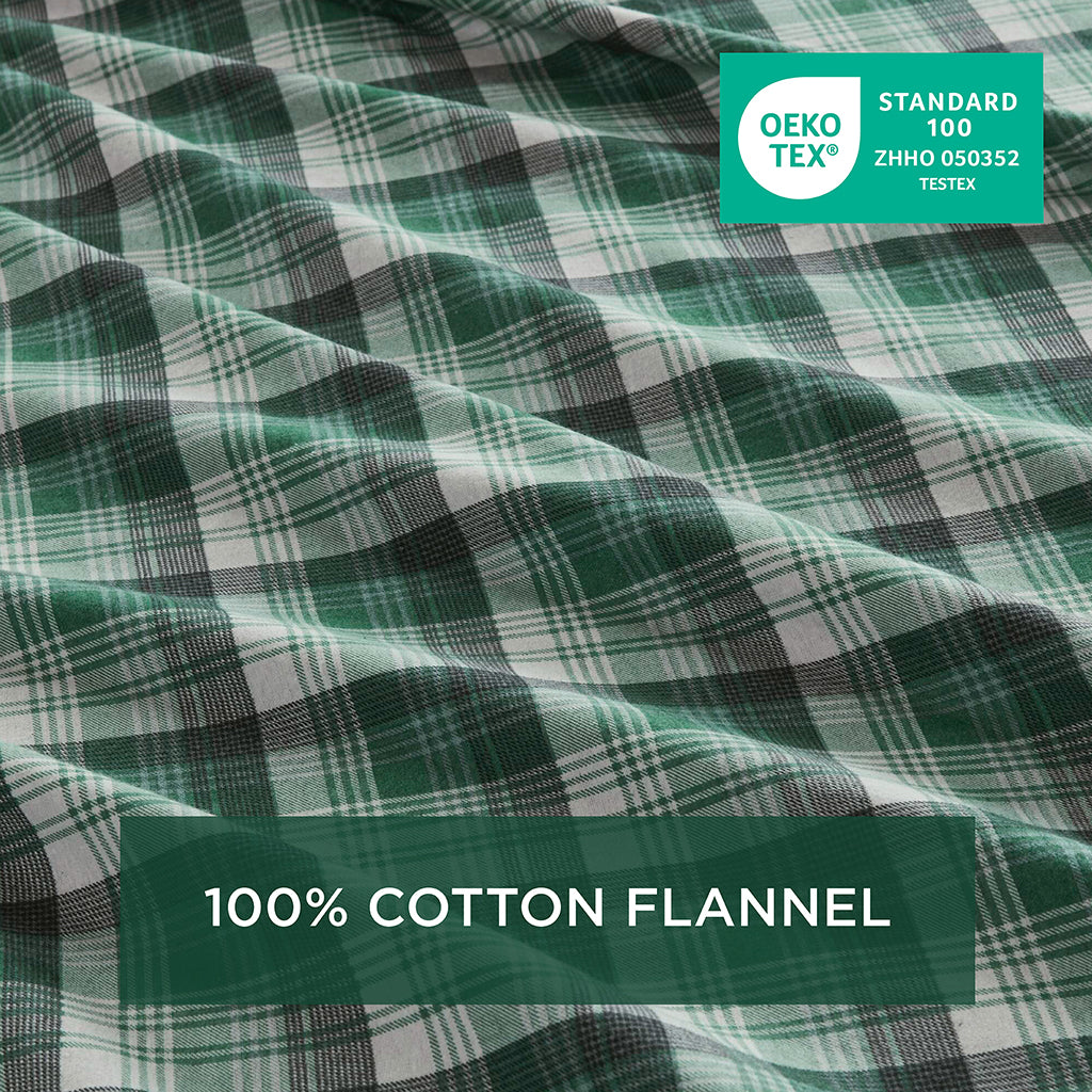 Cotton Flannel Sheet Set - Green Plaid