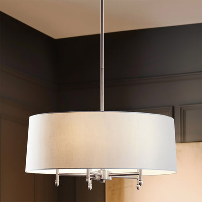 Presidio 5-Light Dimmable Chandelier with Drum-shaped Fabric Shade & Adjustable Height - Silver/White