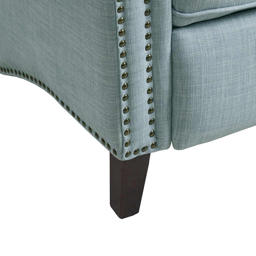 Aidan Upholstered Manual Push Back Recliner Chair with Nailheads - Light Blue