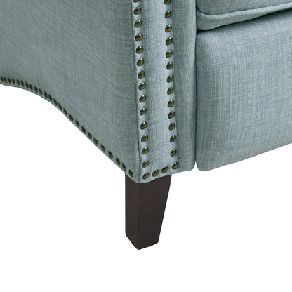 Aidan Upholstered Manual Push Back Recliner Chair with Nailheads - Light Blue