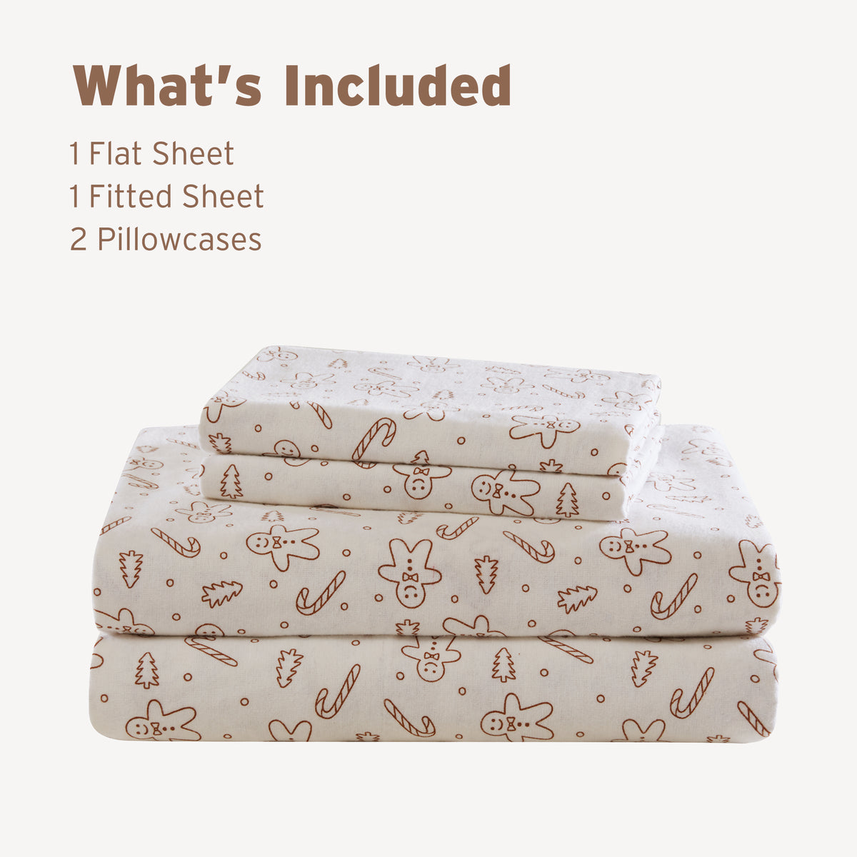 Cozy Soft Cotton Flannel Printed Sheet Set - Gingerbread Men
