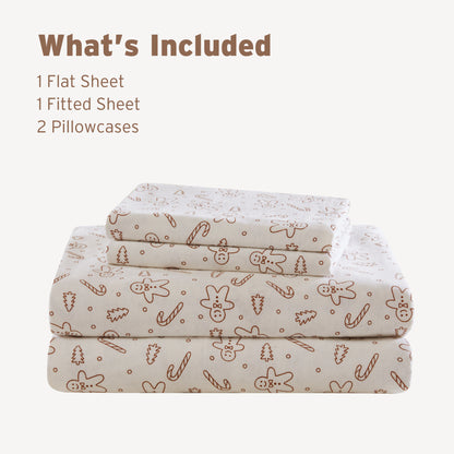 Cozy Soft Cotton Flannel Printed Sheet Set - Gingerbread Men