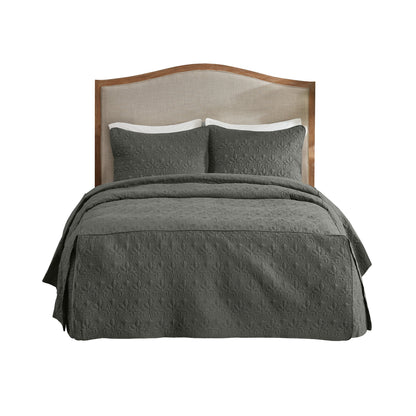 Quebec 3 Piece Split Corner Pleated Quilted Bedspread - Dark Grey