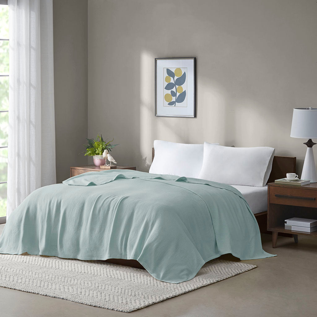 Freshspun Basketweave Cotton Blanket - Blue