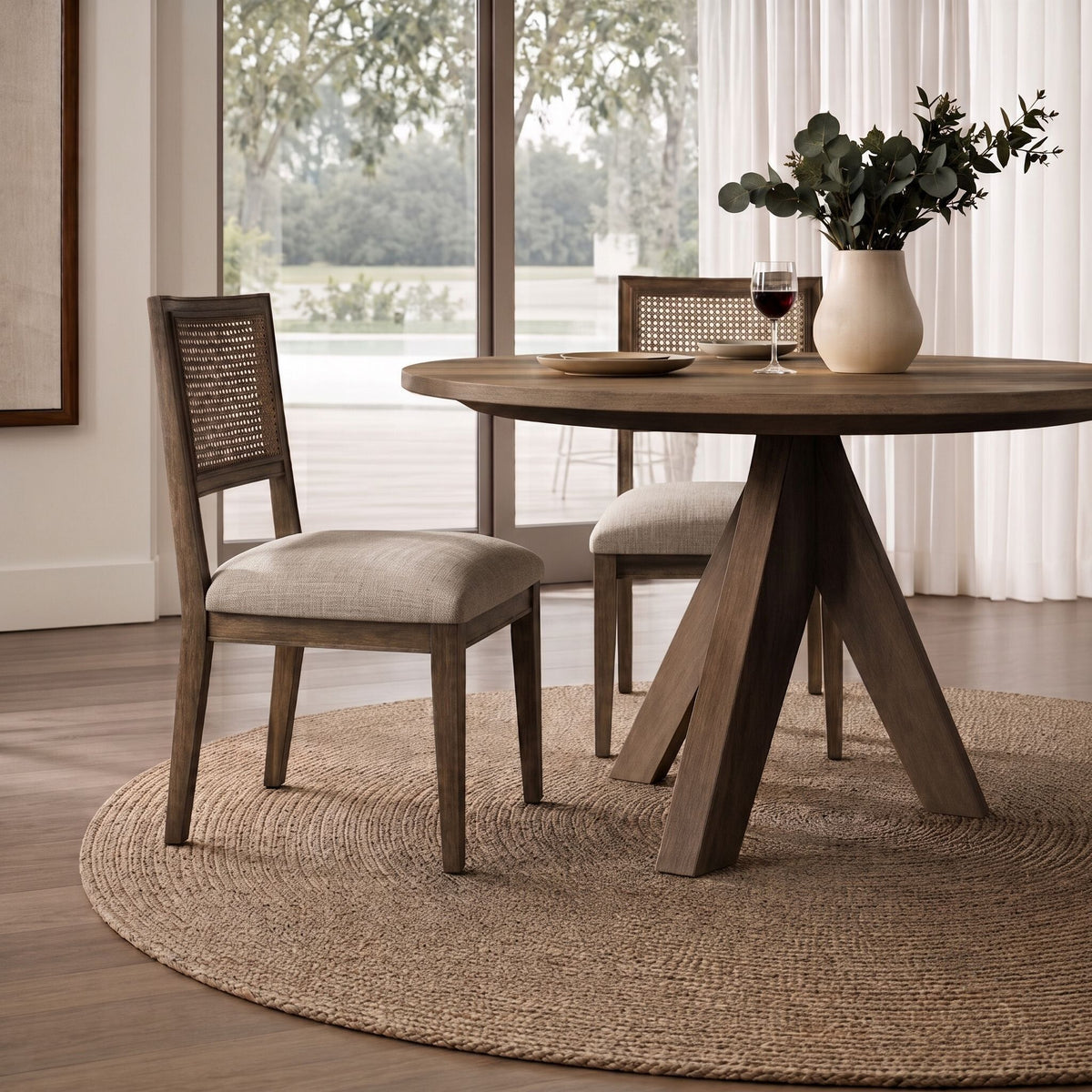 Kelly Rattan & Wood Dining Chair Set of 2 - Brown