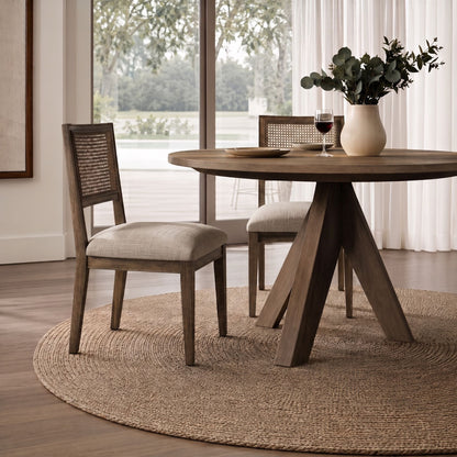 Kelly Rattan & Wood Dining Chair Set of 2 - Brown
