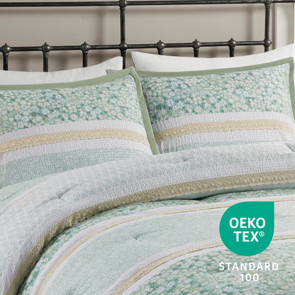 Caralie 5 Piece Seersucker Comforter Set with Throw Pillows - Green