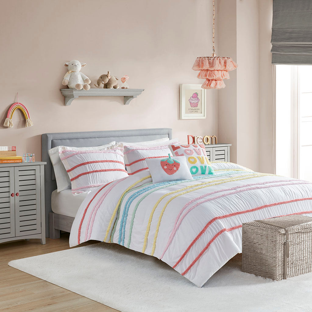 Haisley Cotton Comforter Set with Chenille Trim - Pink