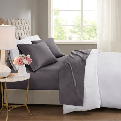 600 Thread Count Cooling Cotton Blend 4 PC Sheet Set - Charcoal