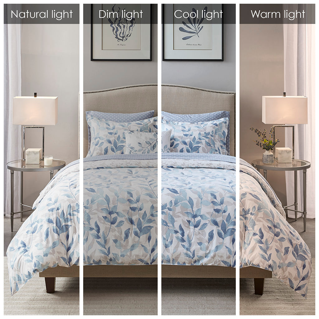 Sofia Reversible Comforter Set with Bed Sheets - Blue