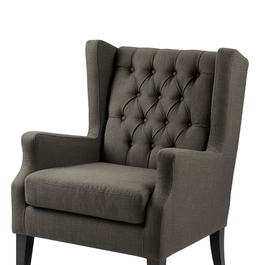 Maxwell Button Tufted Grey Wing Chair