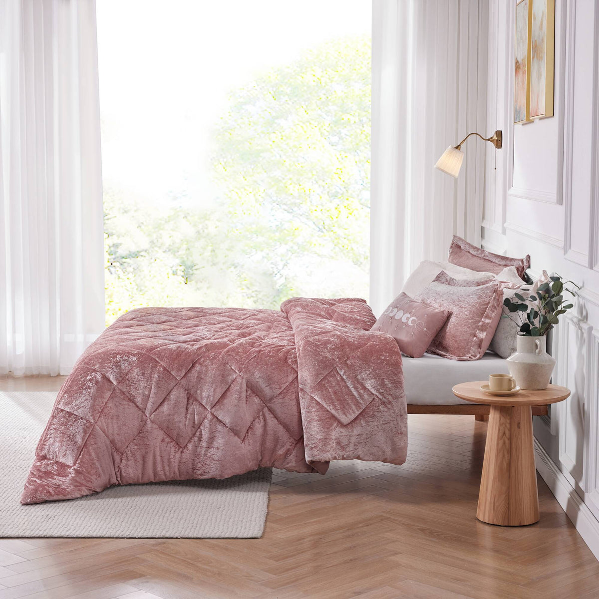 Felicia Velvet Comforter Set with Throw Pillow - Blush