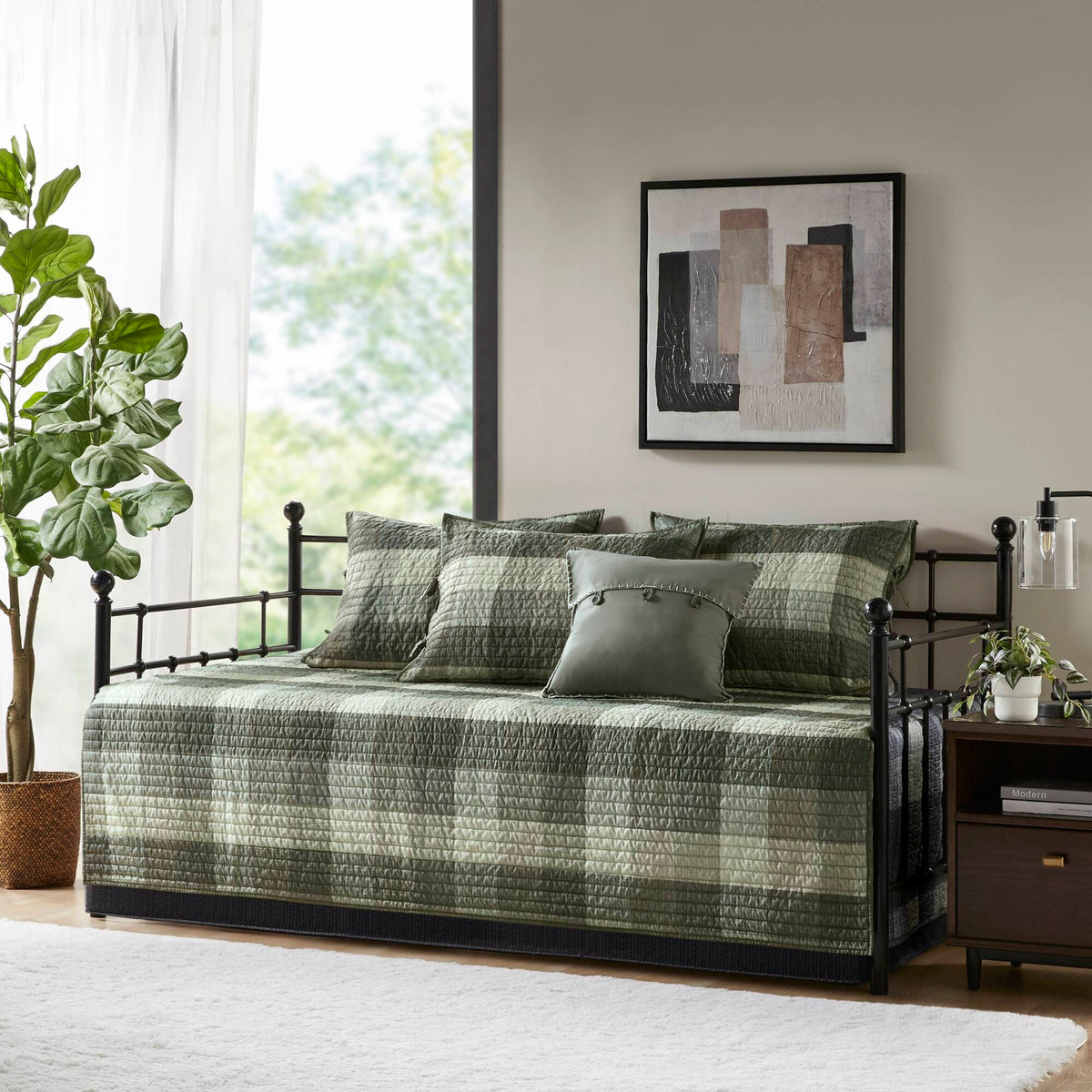 Ridge 6 Piece Reversible Plaid Daybed Cover Set - Grey