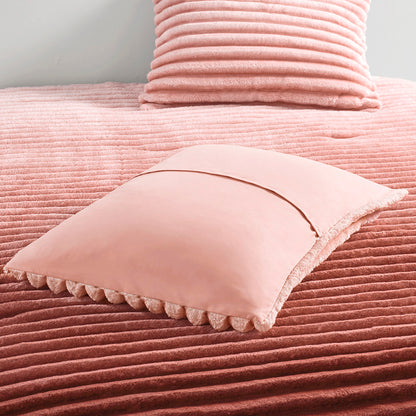 Avril Fluffy Ribbed Plush Comforter Set - Blush Ombre