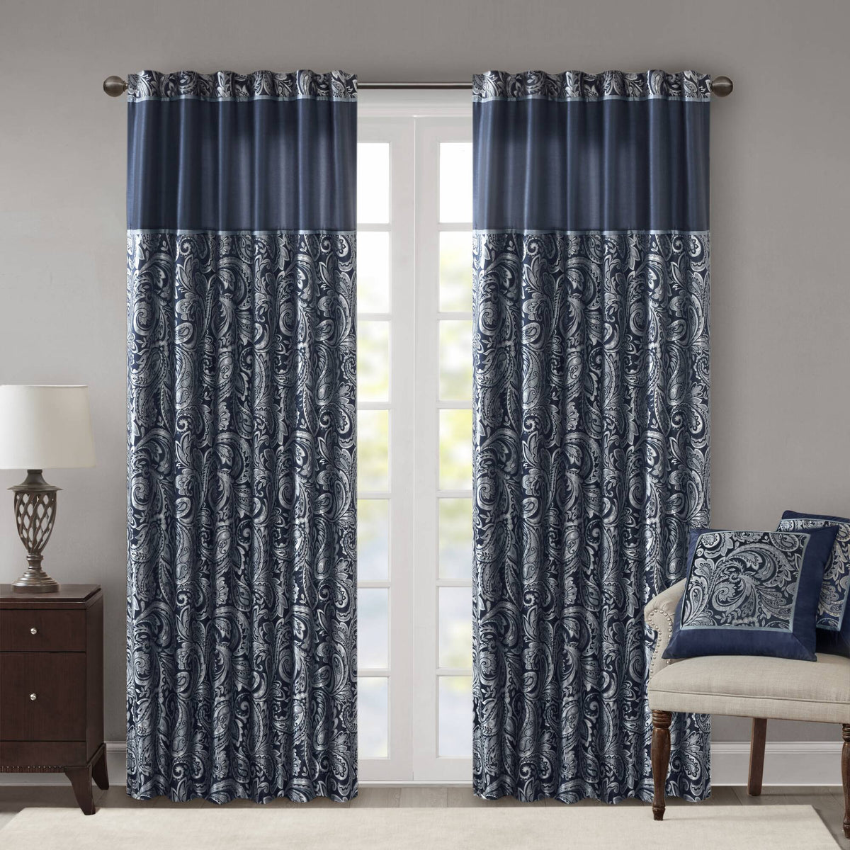 Aubrey Jacquard Curtain Panel Pair - Navy
