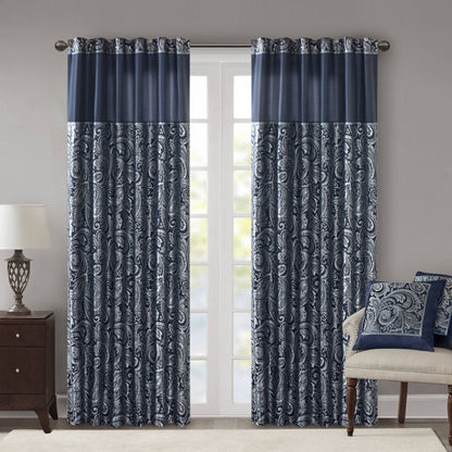 Aubrey Jacquard Curtain Panel Pair - Navy
