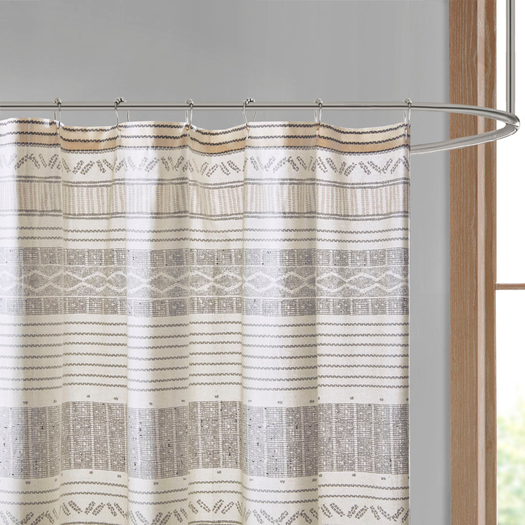 Cody Cotton Stripe Printed Shower Curtain with Tassel - Gray/Yellow