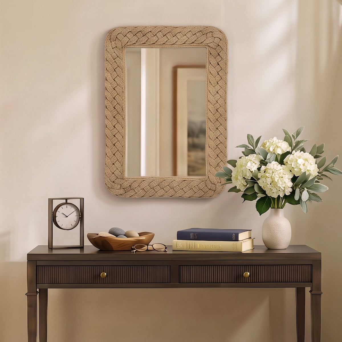 26X30 Handwoven Braided Jute Wall Mirror  Maevel Driftwood - Natural