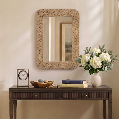 26X30 Handwoven Braided Jute Wall Mirror  Maevel Driftwood - Natural