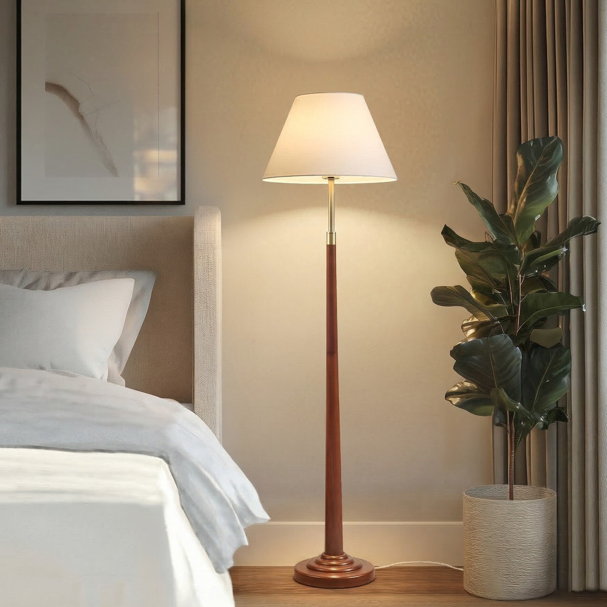 Verla Tapered Faux Wood Dimmable Floor Lamp - Brown