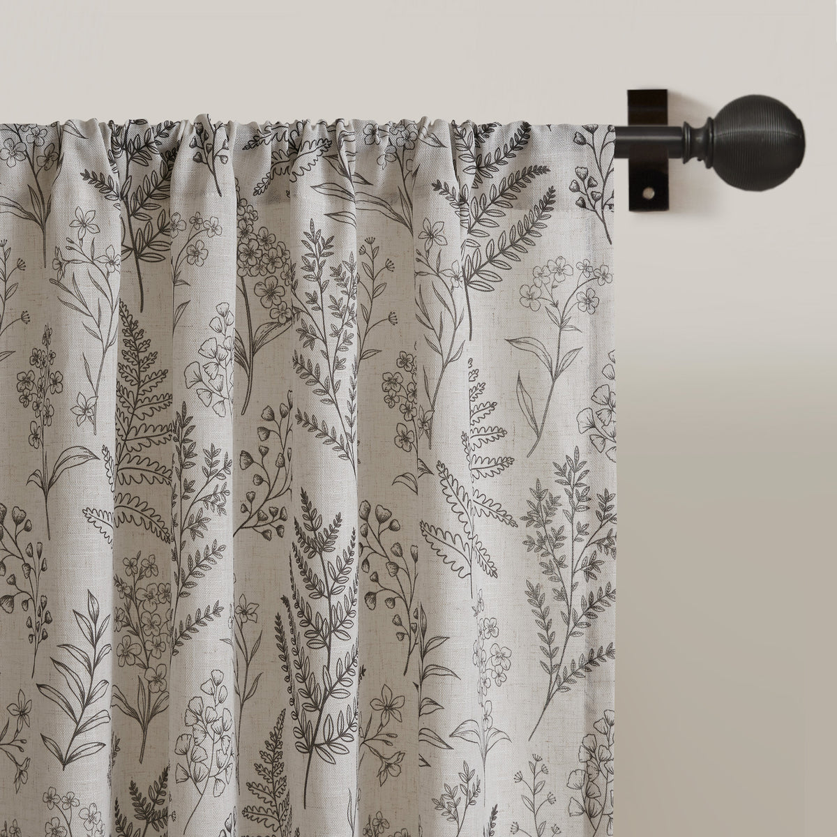 Aria Floral Window Panel - Charcoal