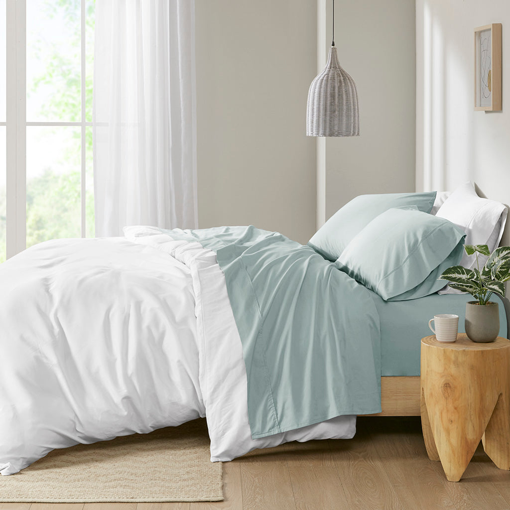 200 Thread Count Relaxed Cotton Percale Sheet Set - Aqua