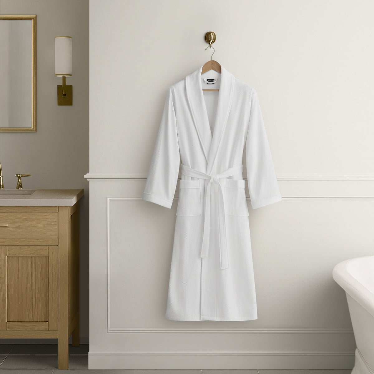 Waffle Velour Luxury Bath Robe - White