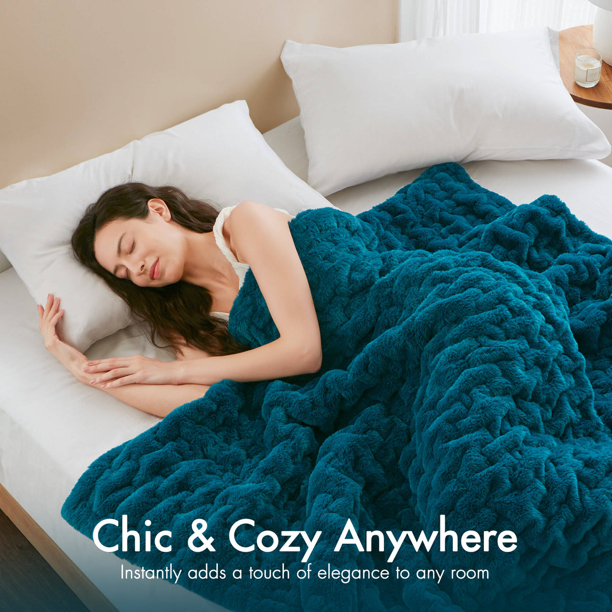 Ruched Fur Throw - Teal