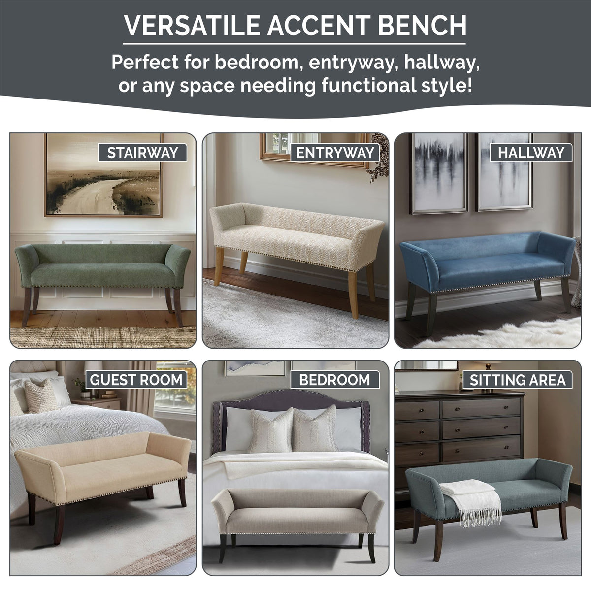 Welburn Upholstered Bench - Slate Blue
