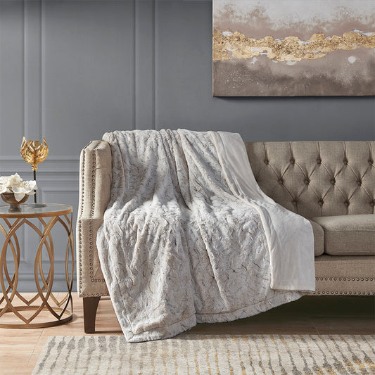 Zuri Oversized Faux Fur Throw - Snow Leopard