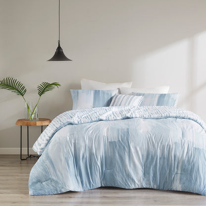 Brush Stroke 4 Piece Oversized Reversible Seersucker Comforter Set - Blue