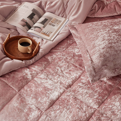 Felicia Velvet Comforter Set with Throw Pillow - Blush