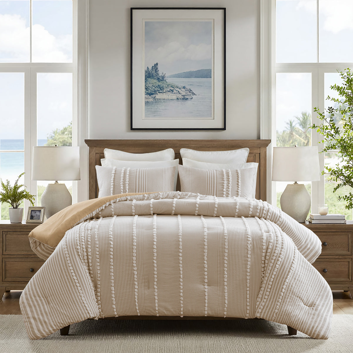 Anslee 3 Piece Cotton Yarn Dyed Comforter Set - Taupe