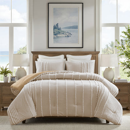 Anslee 3 Piece Cotton Yarn Dyed Comforter Set - Taupe