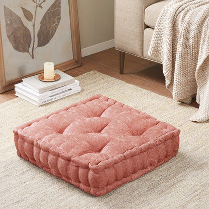 Azza Poly Chenille Square Floor Pillow Cushion - Dusty Peach