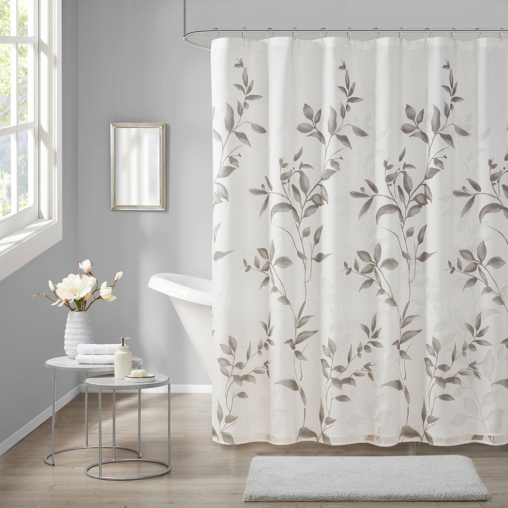 Cecily Burnout Printed Shower Curtain - Grey