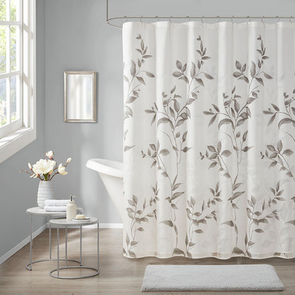Cecily Burnout Printed Shower Curtain - Grey