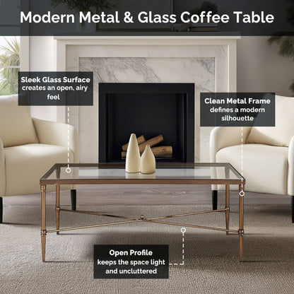 Porter Rectangular Metal & Glass Coffee Table - Bronze