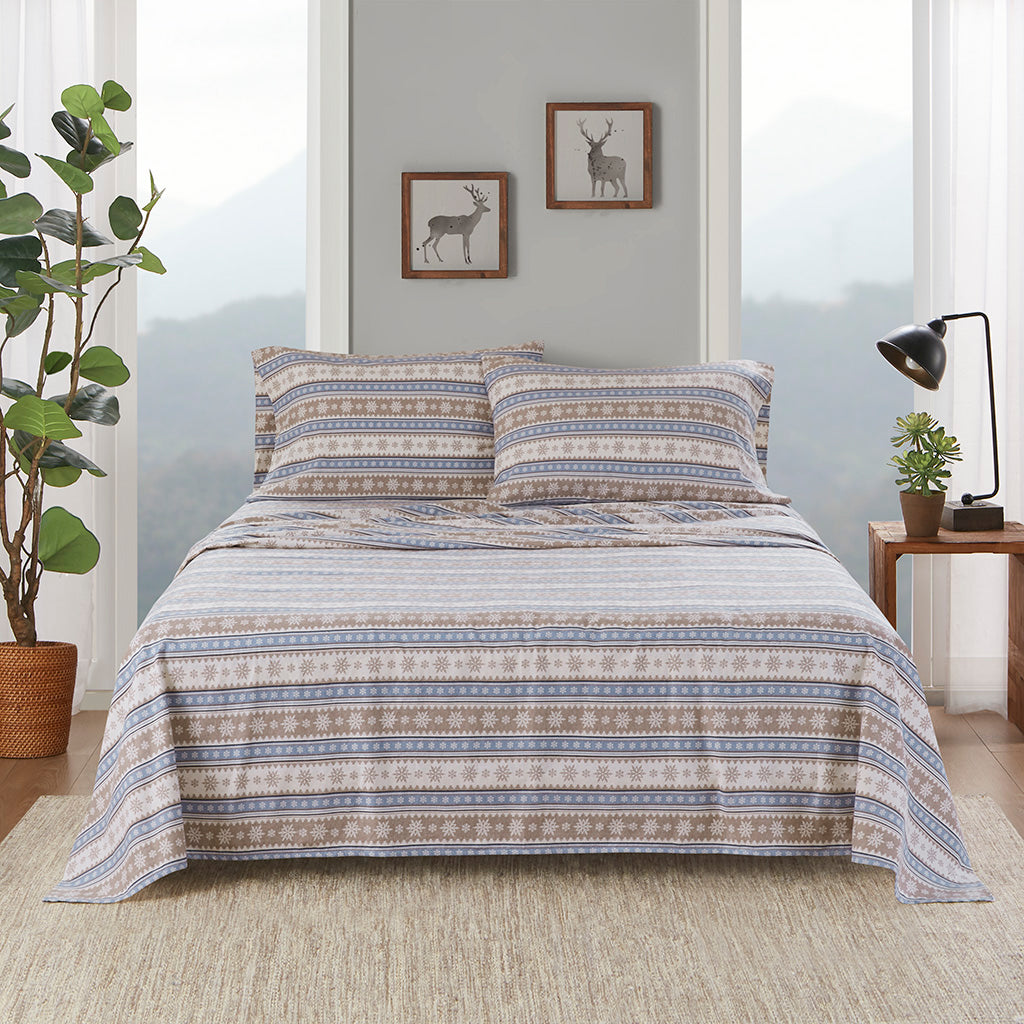 Cotton Flannel Sheet Set - Blue Snowflake