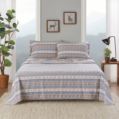 Cotton Flannel Sheet Set - Blue Snowflake