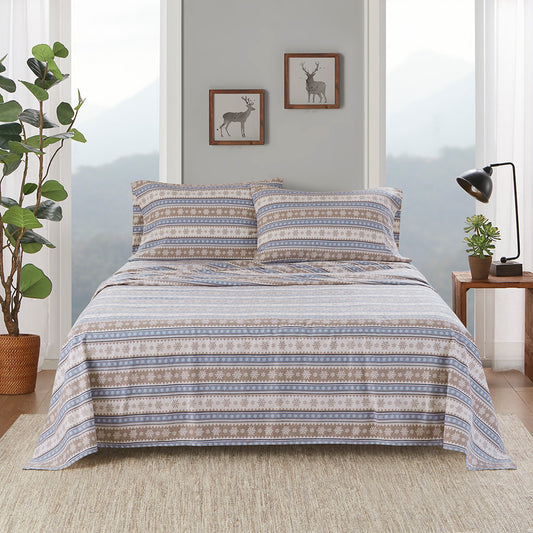 Cotton Flannel Sheet Set - Blue Snowflake