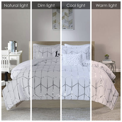 Raina Metallic Printed Comforter Set - White/Silver