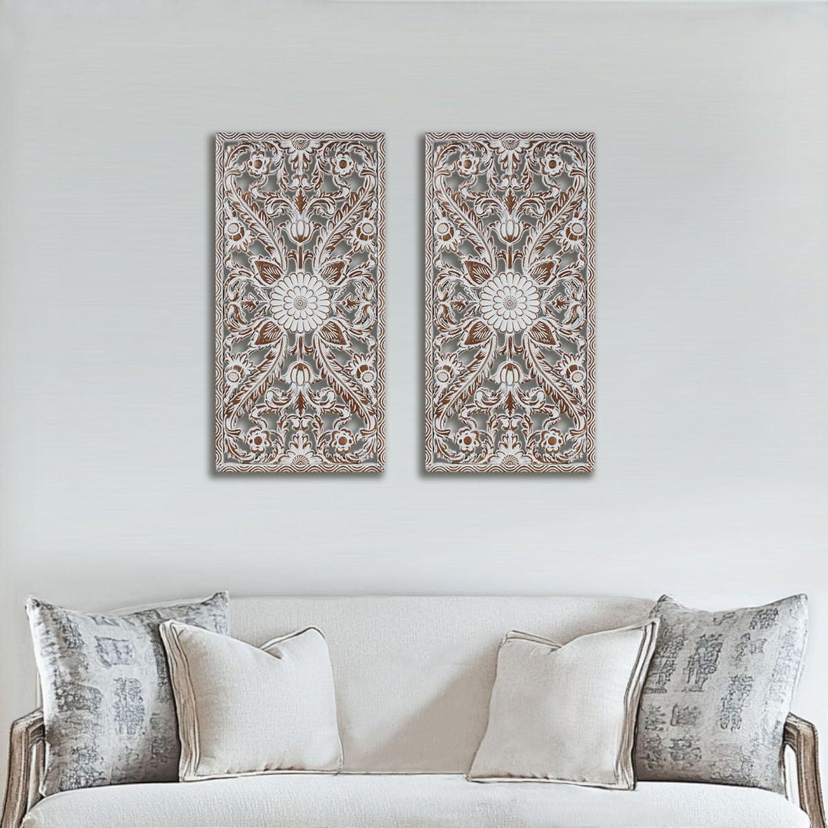 Botanical Panel Distressed Carved Wood 2-piece Wall Decor Set - Antique Brown