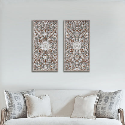 Botanical Panel Distressed Carved Wood 2-piece Wall Decor Set - Antique Brown