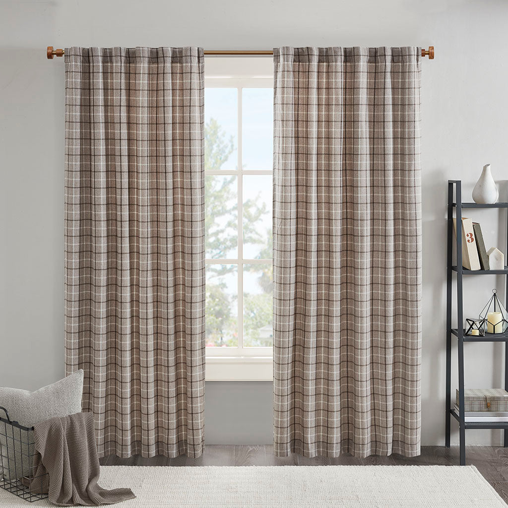 Anaheim Plaid Rod Pocket and Back Tab Curtain Panel with Fleece Lining - Brown